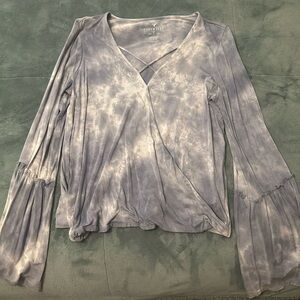 American Eagle Outfitters Tie-Dye Wrap Blouse with Criss Cross Detail
